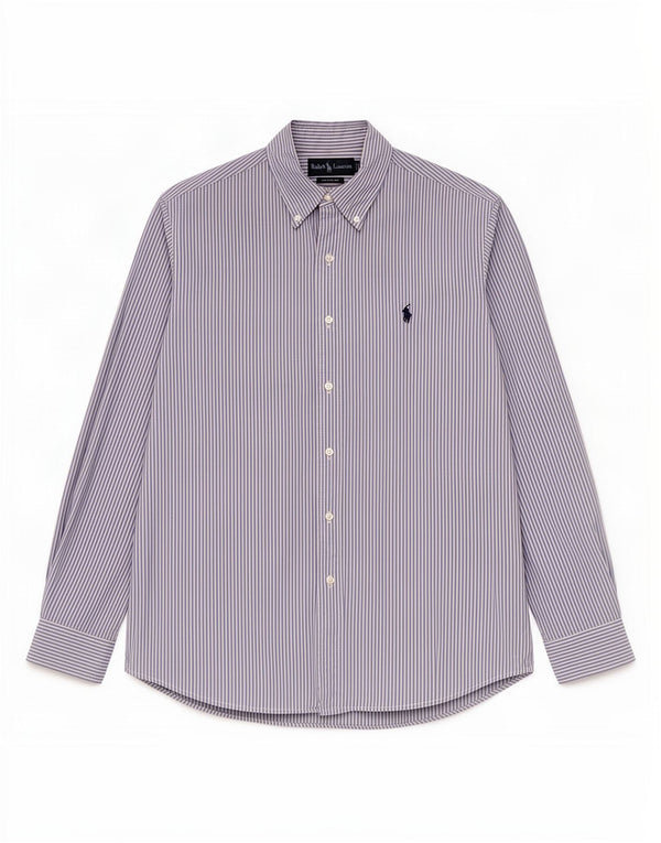 Ralph Lauren Mens Custom Fit Shirt Size 16 Large Blue Pinstripe Cotton