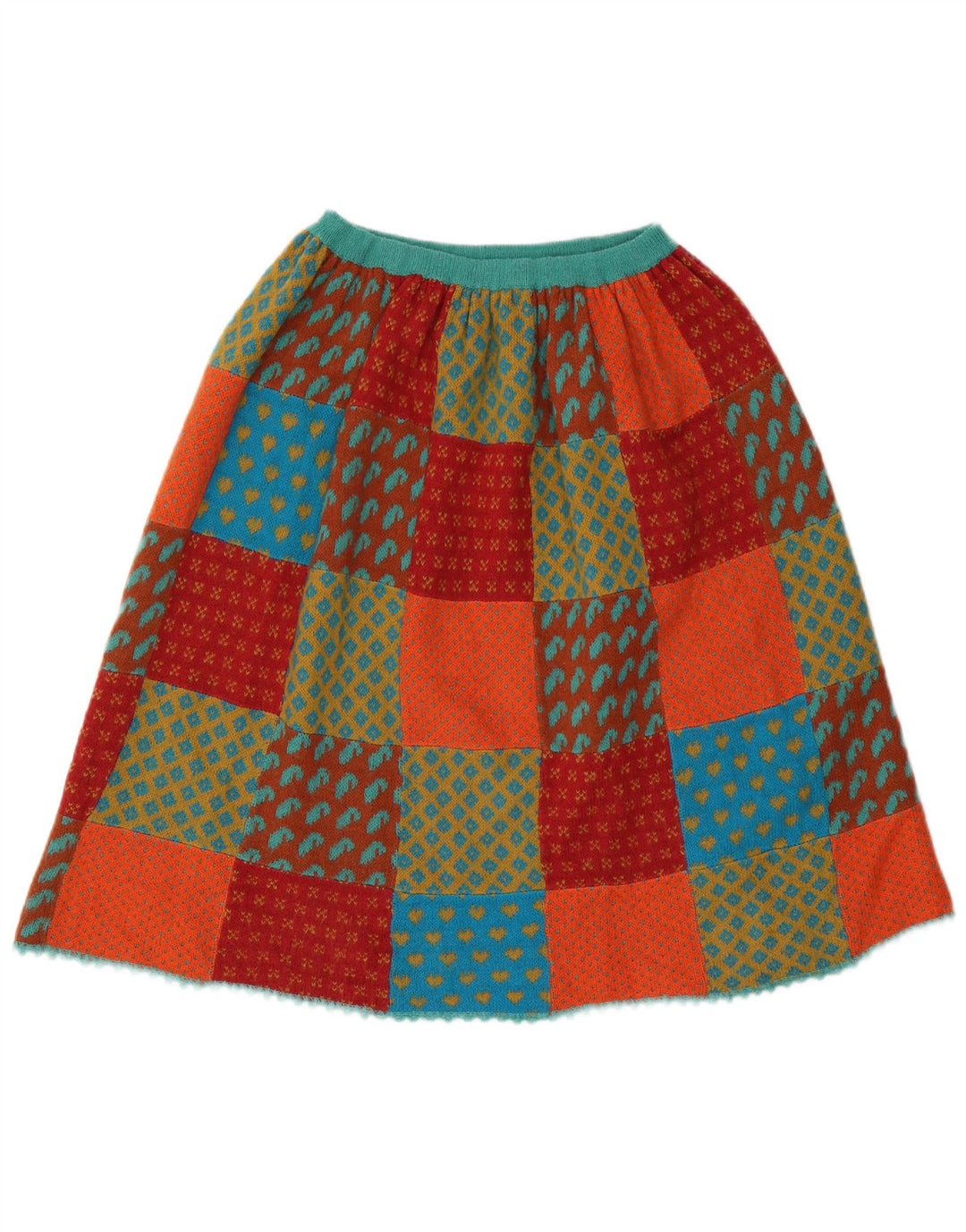 Vintage damestrikket A-line nederdel W26 Lille flerfarvet patchwork