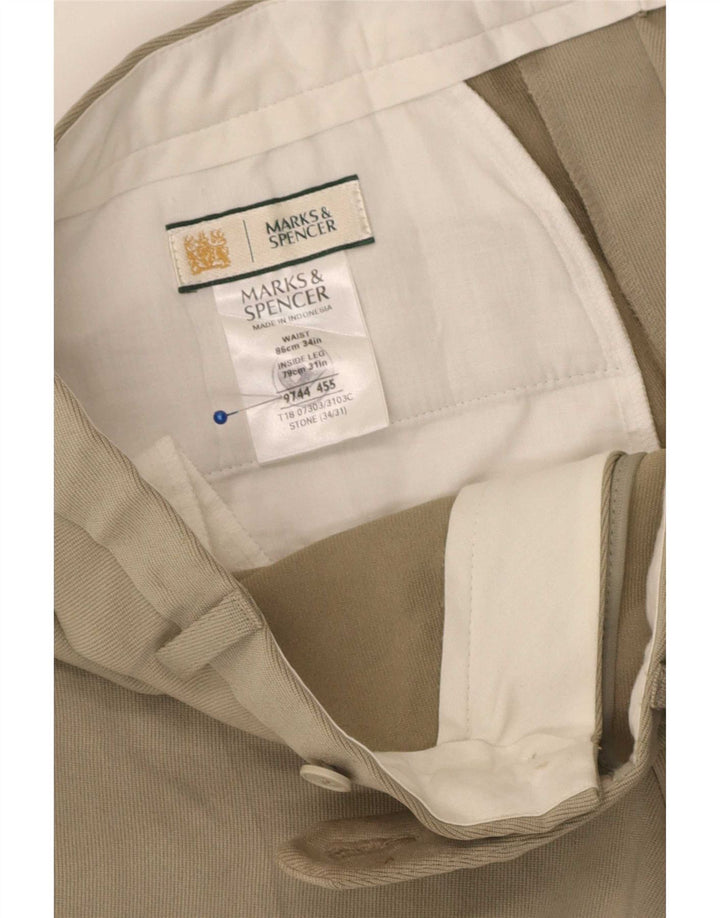 Marks & Spencer Straight Suit Bukser til mænd W34 L31 Beige Polyester
