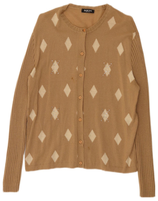 Baroni Dame Cardigan Sweater IT 48 XL Brun Argyle/Diamond Merino Uld