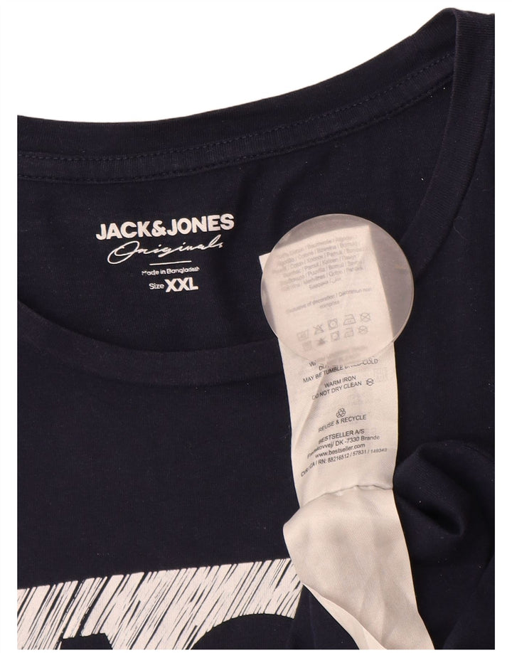 JACK & JONES Herre grafisk T-shirt top 2XL marineblå bomuld