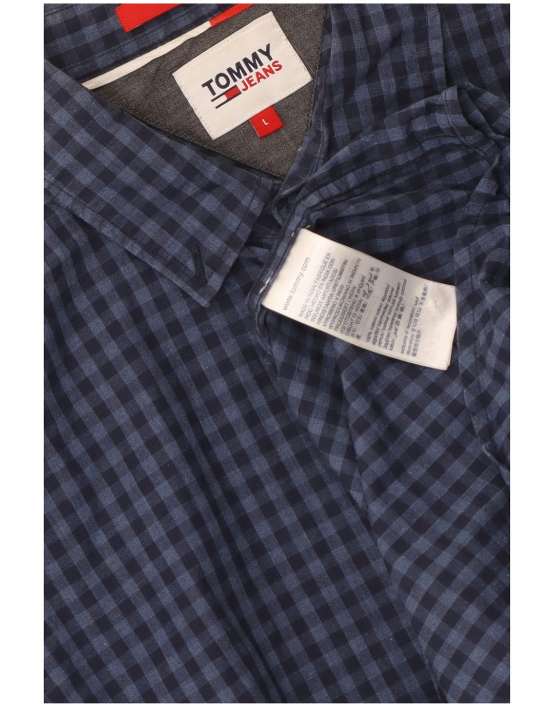 Tommy Hilfiger Herre Regular Fit Skjorte Large Navy Blue Gingham Cotton