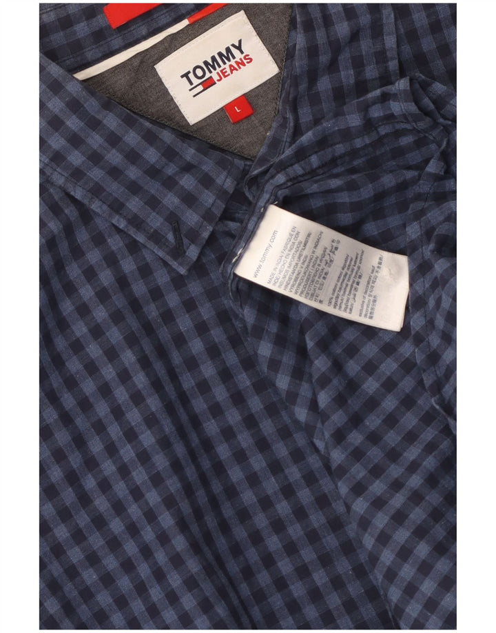Tommy Hilfiger Herre Regular Fit Skjorte Large Navy Blue Gingham Cotton