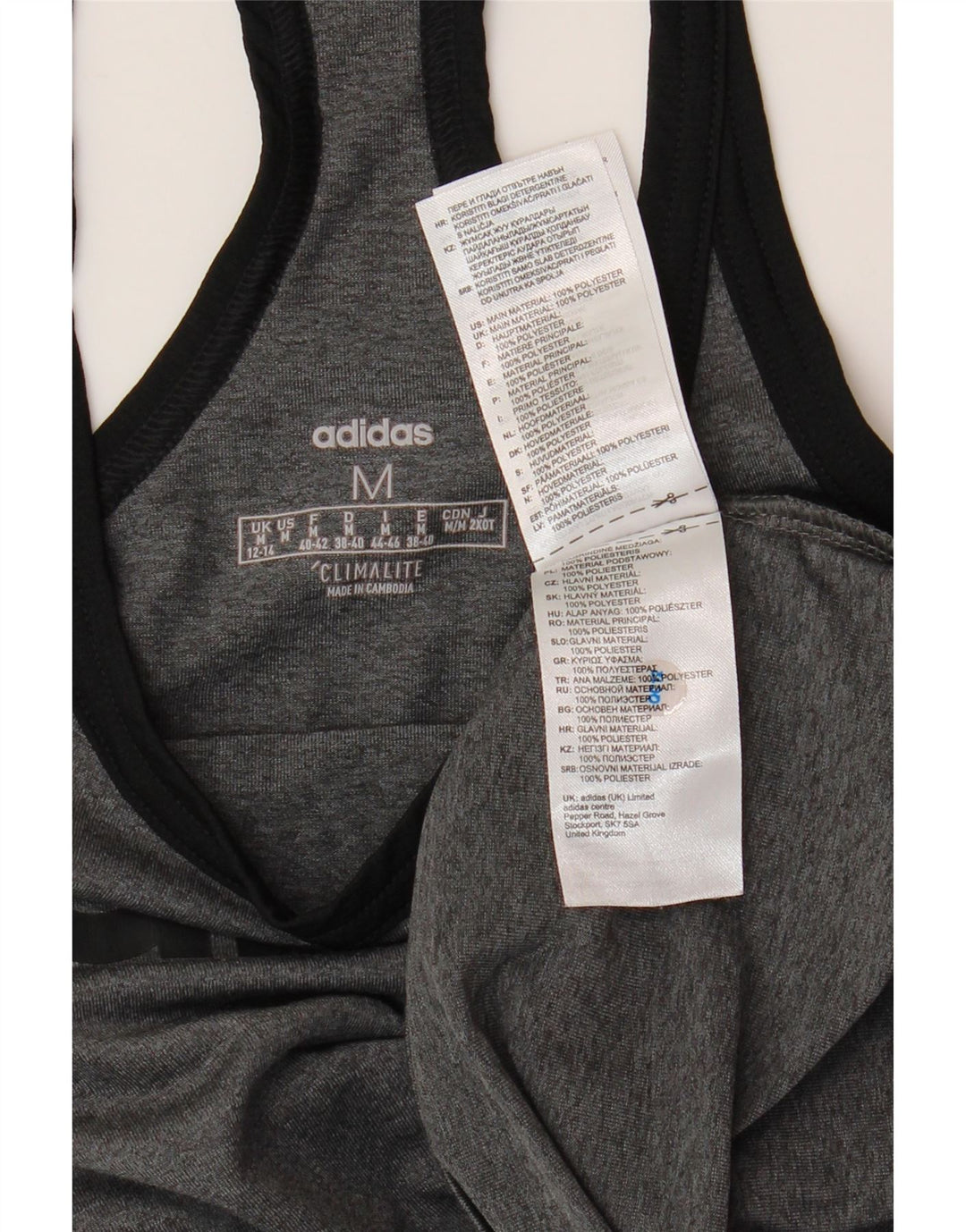 ADIDAS Dame Climalite Grafisk Vest Top UK 12/14 Medium Grey Polyester