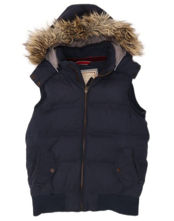 FAT FACE Womens Hooded Oversized Padded Gilet UK 10 Small Navy Blue