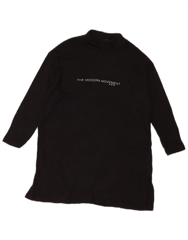 Zara Dame Grafisk Top 3/4 ærme UK 14 Medium Sort Viscose