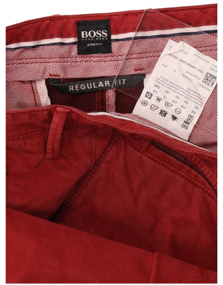 HUGO BOSS Herre Regular Fit Lige Chinobukser IT 50 Large W36 L32 Rød