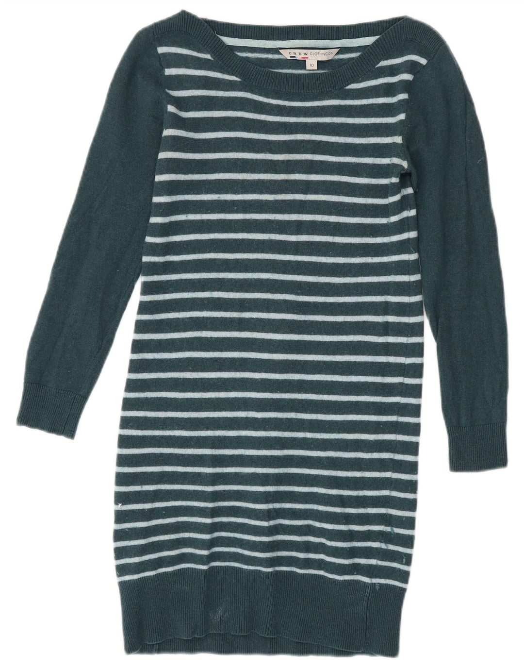 CREW CLOTHING Dame Langærmet Jumper Dress UK 10 Små Grøn Stribet