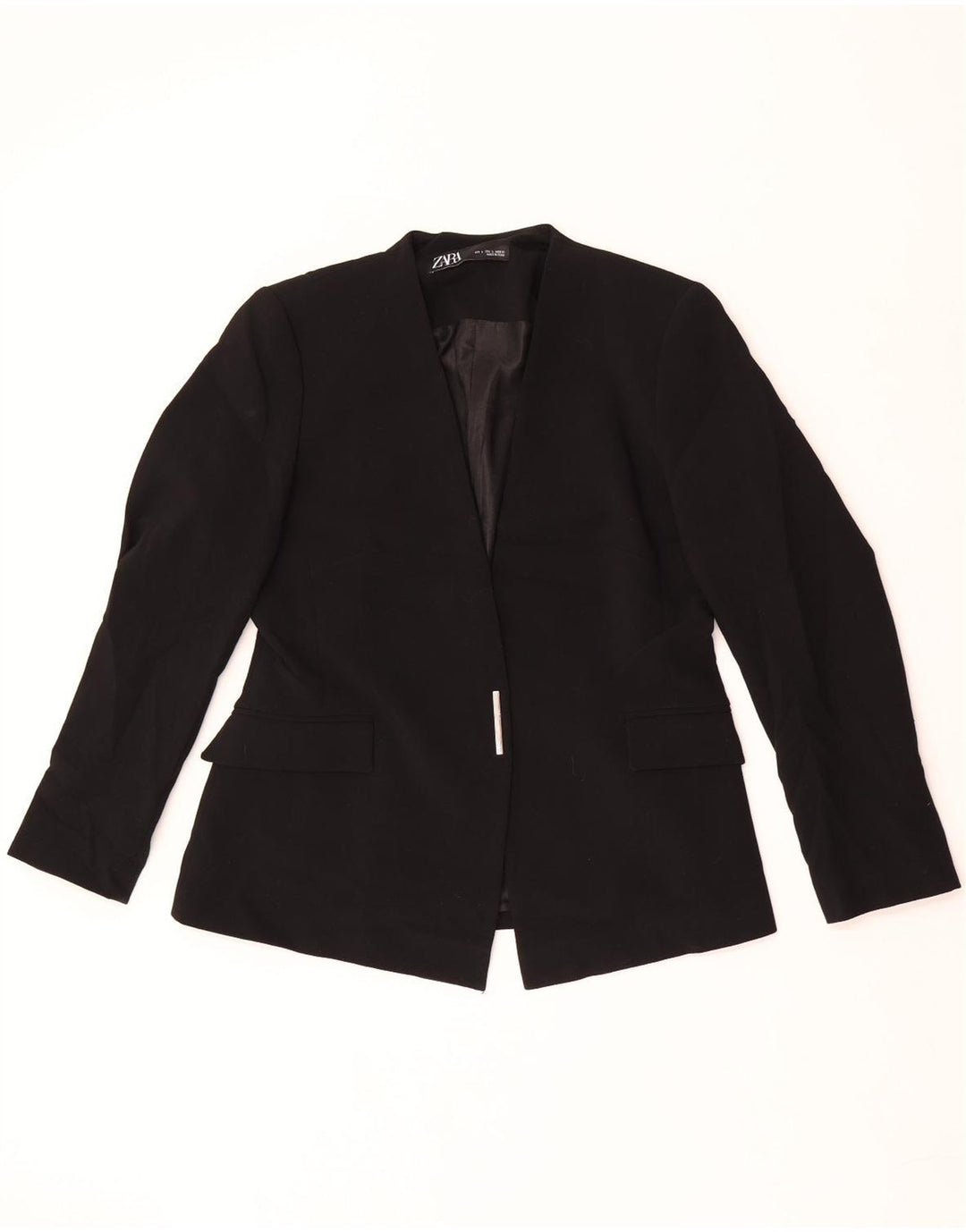 Zara Dame Blazer Jacket UK 16 Stor Sort Polyester