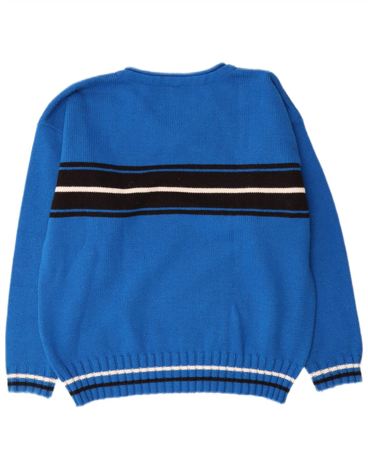Vintage Herre V-hals sweater Medium Blue Colourblock