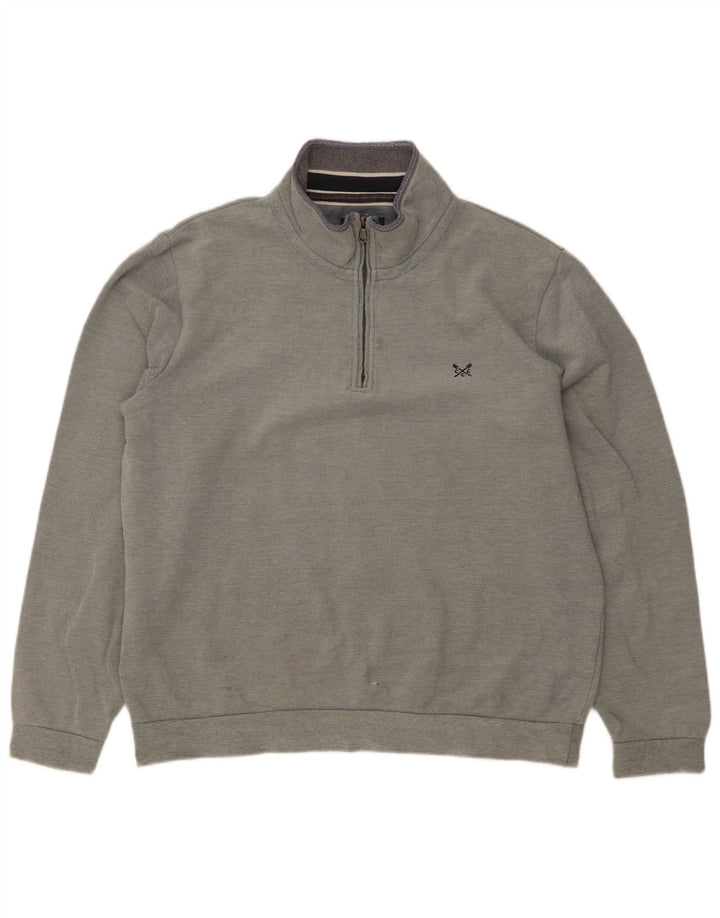 Besætningstøj Herre Zip Neck Sweatshirt Jumper Stor Grå Bomuld