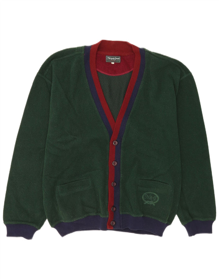 Vintage herre cardigan sweater 2XL Grøn Colourblock Uld