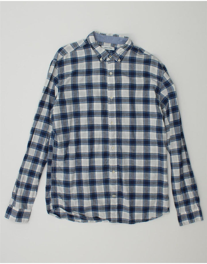 JACK & JONES Mens Shirt Large Blue Check Cotton Vintage Jack & Jones and Second-Hand Jack & Jones from Messina Hembry 