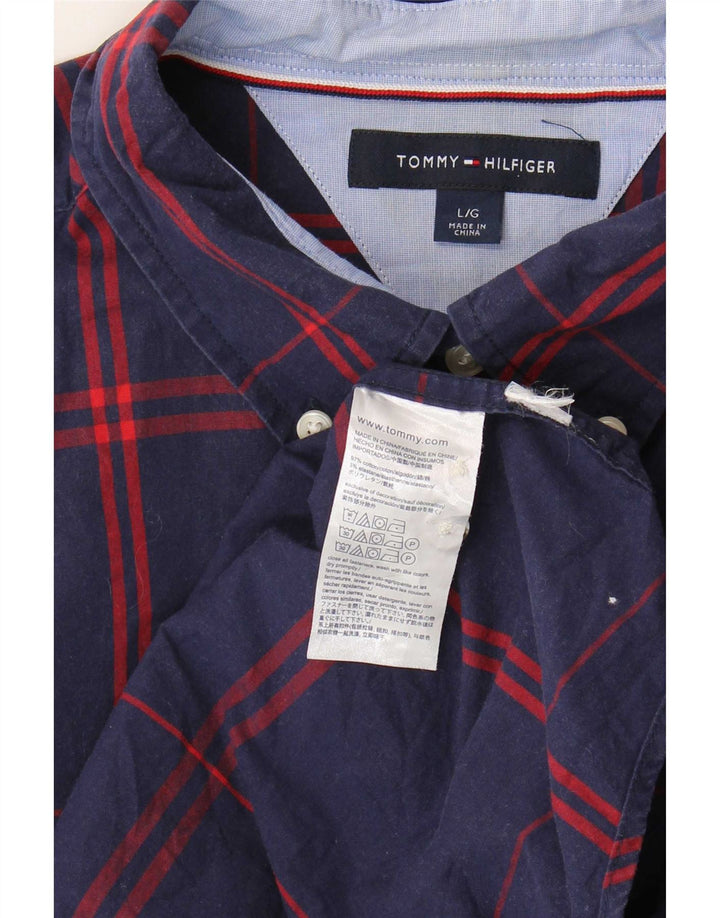 Tommy Hilfiger Herreskjorte Stor marineblå ternet bomuld