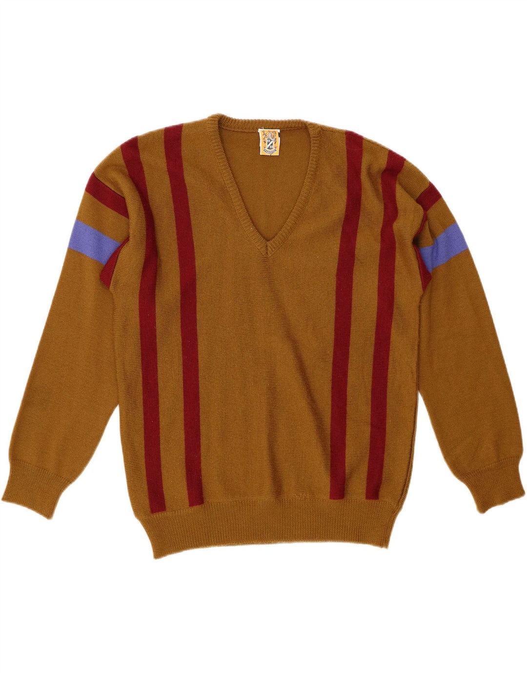 4 CASTELLA Herre V-hals sweater IT 50 Mellem brun stribet uld