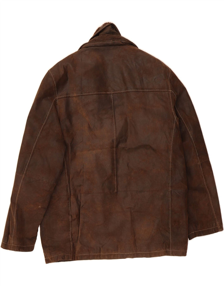 PIERRE CARDIN Mens Leather Windbreaker Jacket UK 40 Large Brown Leather Vintage Pierre Cardin and Second-Hand Pierre Cardin from Messina Hembry 