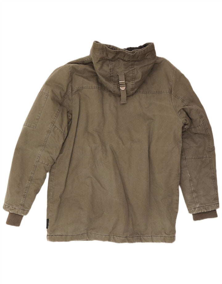 Blend Herre Hooded Parka Jacket UK 40 Large Khaki Cotton