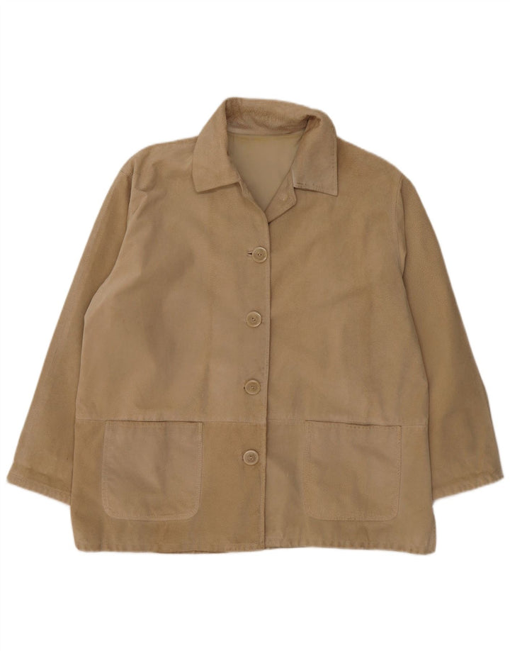 Vintage Dame Oversized Ruskindsjakke EU 42 Large Beige Læder