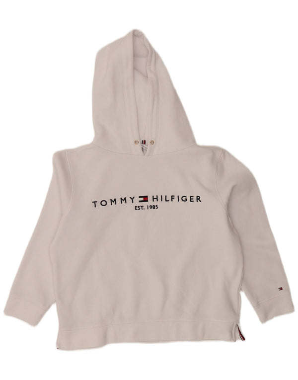 TOMMY HILFIGER Oversized grafisk hættetrøje til kvinder UK 14 Medium White