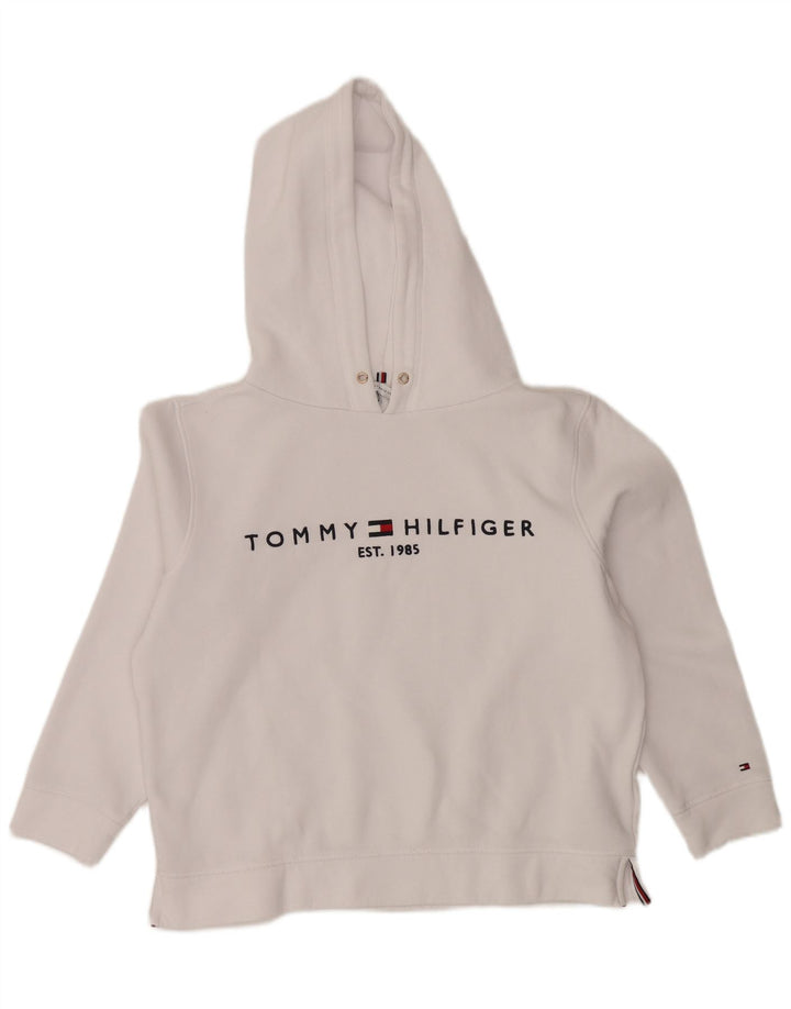 TOMMY HILFIGER Oversized grafisk hættetrøje til kvinder UK 14 Medium White