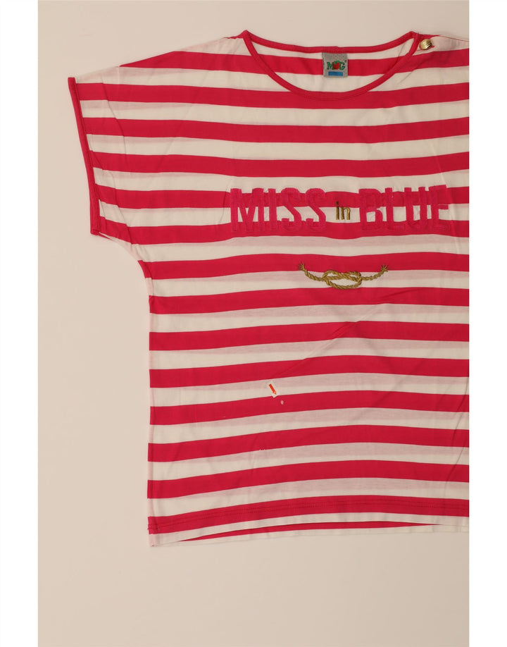 MANGO Womens Graphic T-Shirt Top IT 48 XL Pink Striped Cotton Vintage Mango and Second-Hand Mango from Messina Hembry 