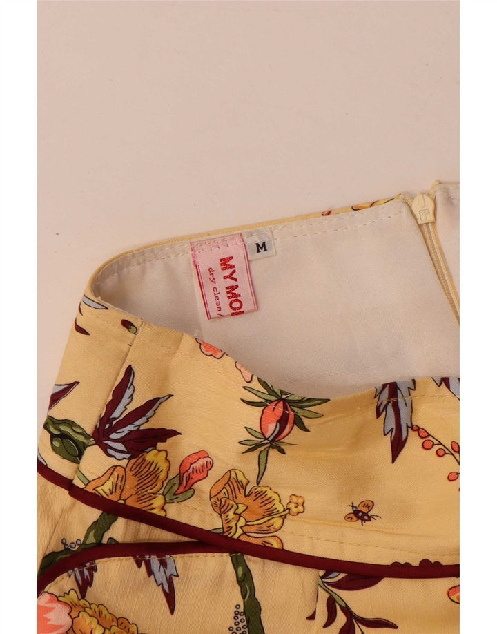 Vintage dame midi nederdel Medium W28 gul blomster