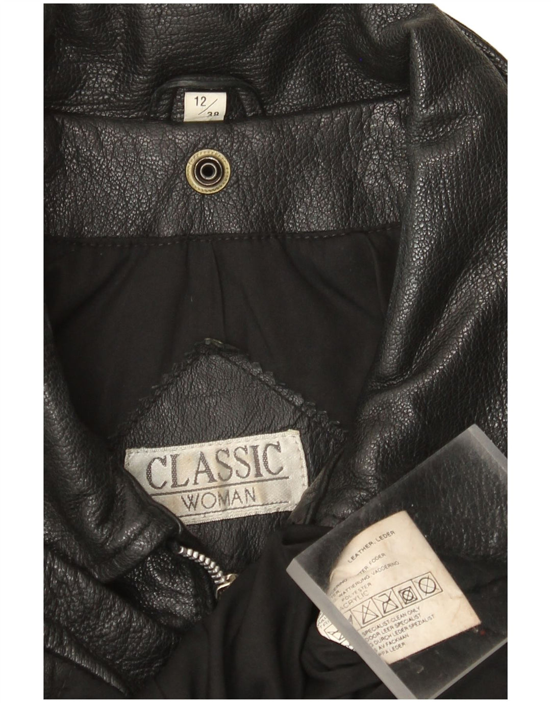 CLASSIC Dame Læderjakke UK 12 Medium Sort Læder