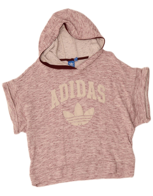 ADIDAS Dame Oversized Kortærmet Hoodie Jumper UK 8 Small Burgundy