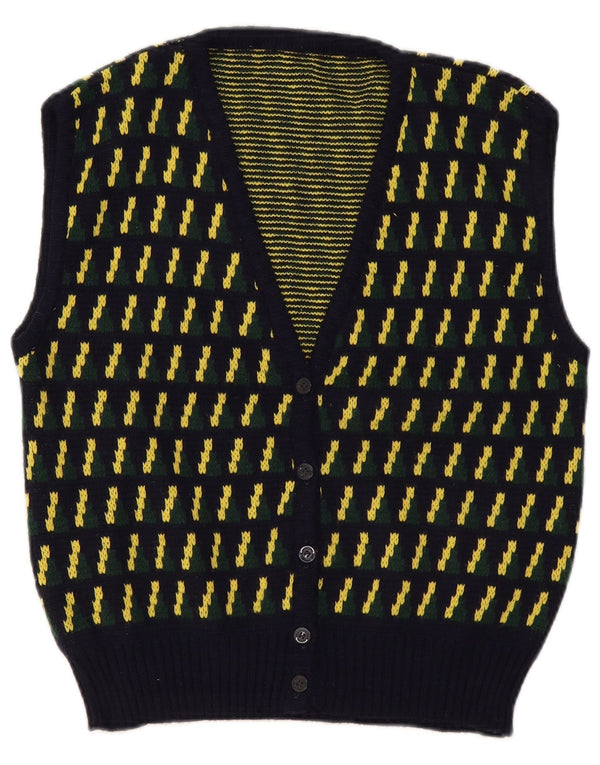 Vintage Womens Sleeveless Cardigan Sweater EU 38 Medium Navy Blue Geometric