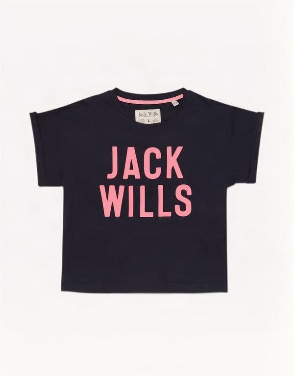 Jack Wills Dame Grafisk T-Shirt Top UK 6 XS Navy Blue Bomuld
