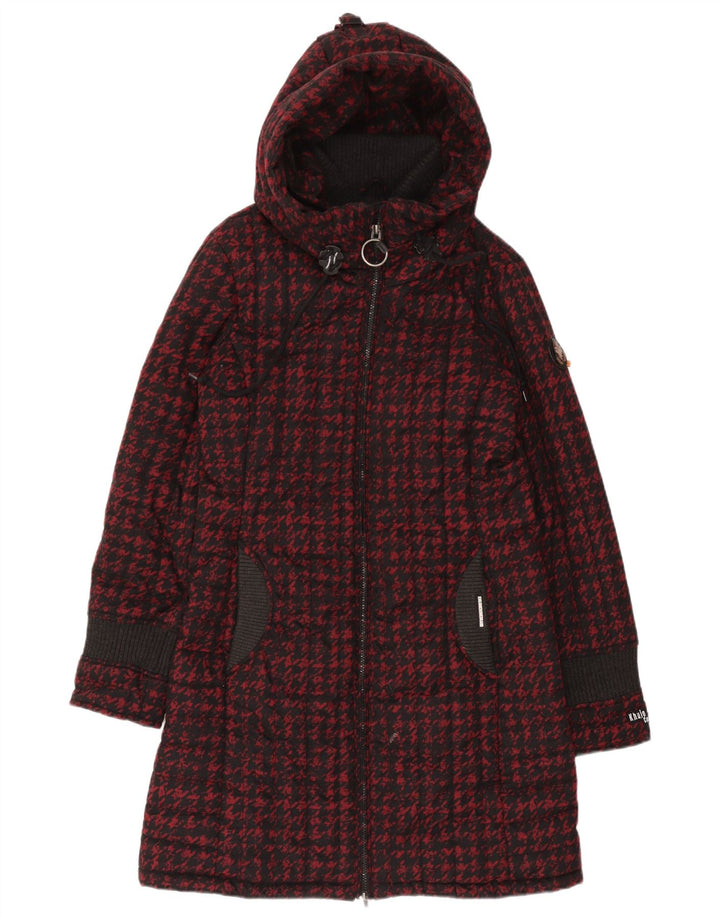 KHUJO Polstret frakke med hætte til kvinder UK 18 XL Rød Houndstooth Polyester