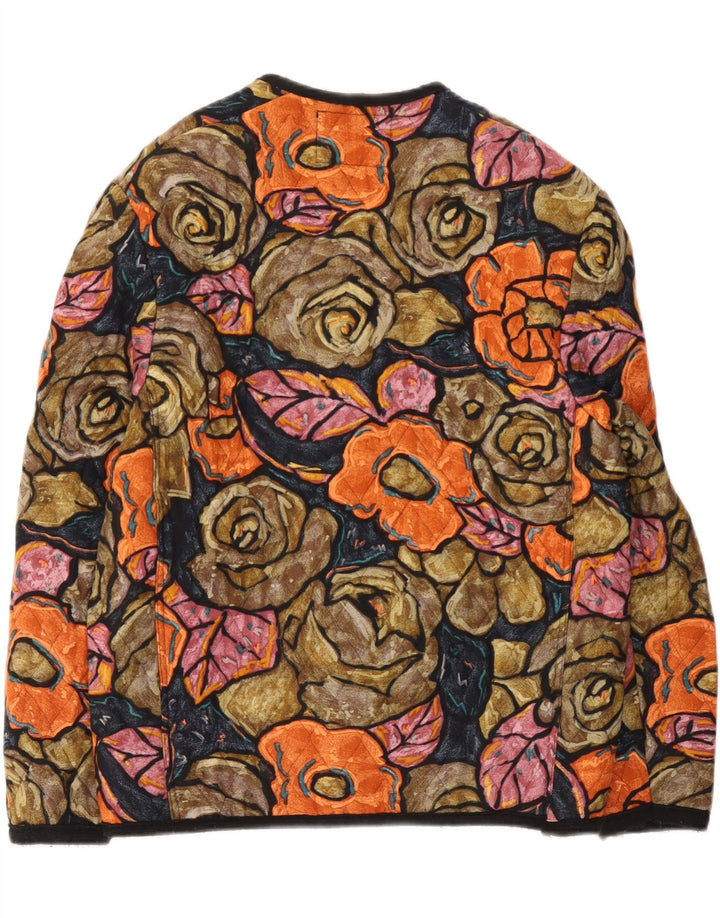 Vintage kviltet jakke til kvinder UK 14 Medium Multicolored Floral Viscose