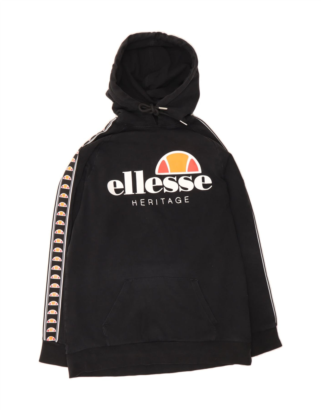 ELLESSE Mens Graphic Hoodie Jumper Small Black Cotton Vintage Ellesse and Second-Hand Ellesse from Messina Hembry 