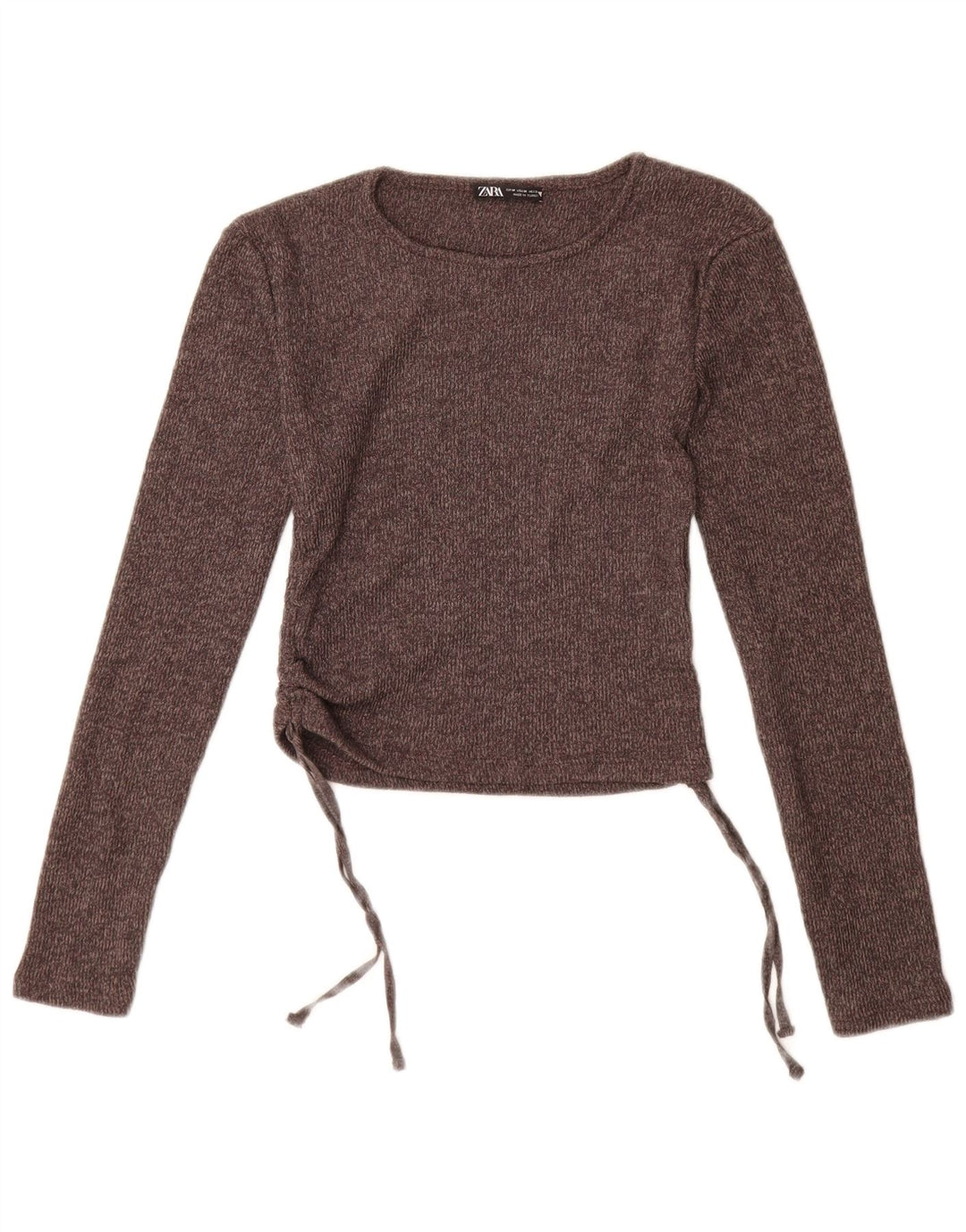 Zara Langærmet Crop Top UK 12 Medium Brun Polyester