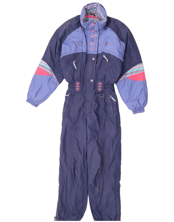 Diadora Dame Hætte Ski Jumpsuit UK 10 Small Navy Blue Geometric