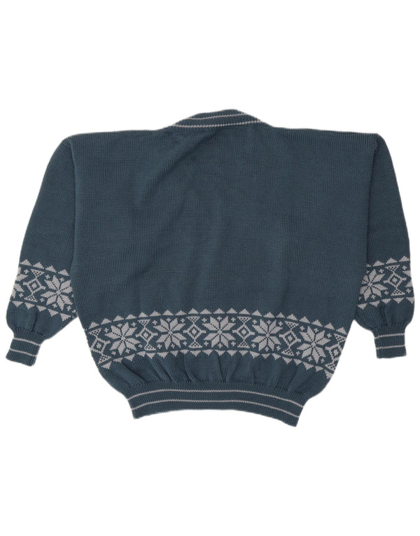 Vintage dame cardigan sweater UK 16 Large Blue Fair Isle