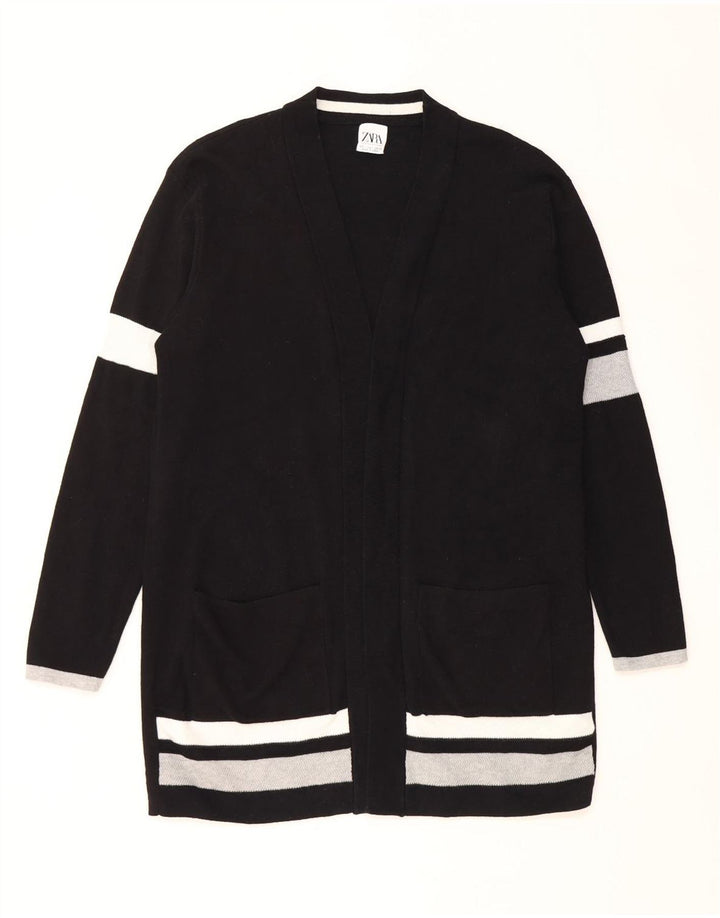 Zara Womens Longline Cardigan Sweater EU 42 Large Black Colourblock Bomuld