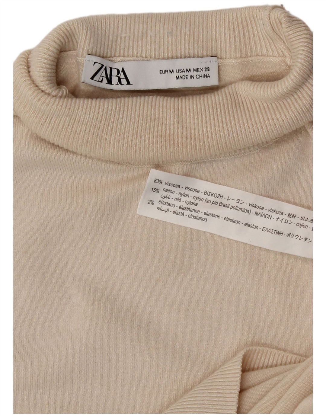 Zara Dame Rullehals Sweater UK 12 Medium Off White Viscose