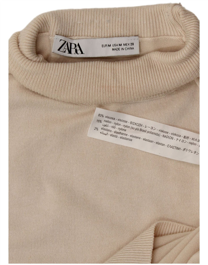 Zara Dame Rullehals Sweater UK 12 Medium Off White Viscose