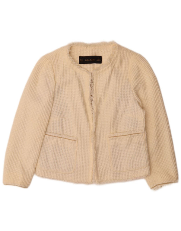 Zara Dame 3/4 ærmet åben Bolero-jakke UK 10 Small Off White Bomuld