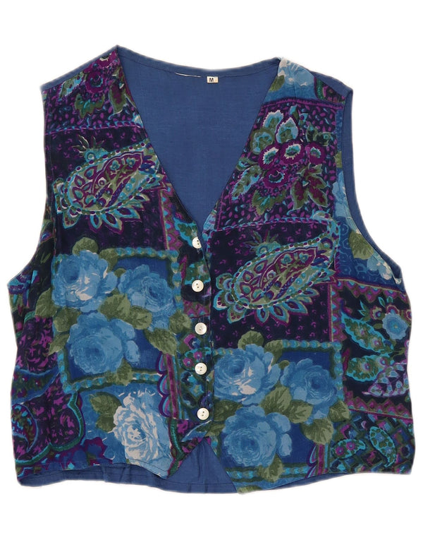 Vintage damevest UK 14 Medium Blue Floral Viscose Retro