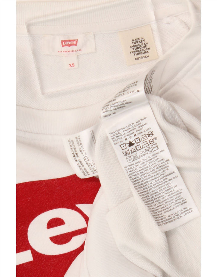LEVI'S Dame Oversized grafisk sweatshirt trøje UK 6 XS hvid bomuld