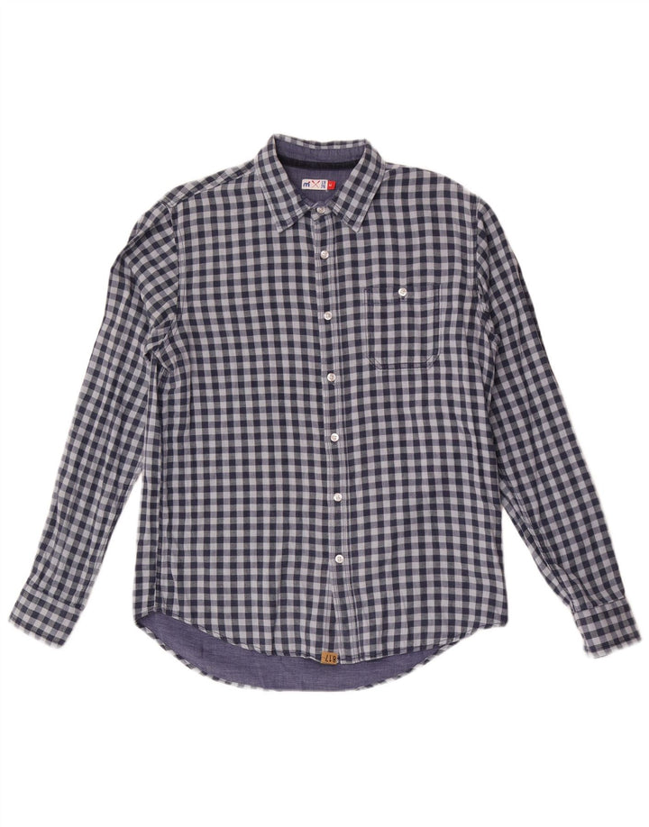 MISTRAL Herreskjorte Medium Blue Gingham Cotton