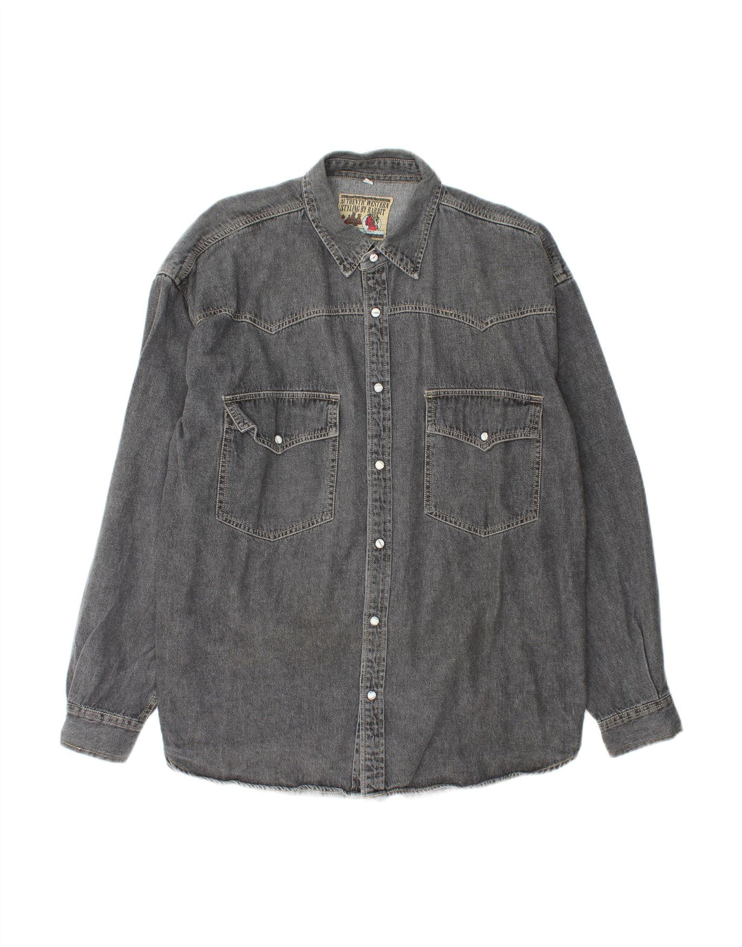 VINTAGE Mens Denim Shirt XL Grey Cotton