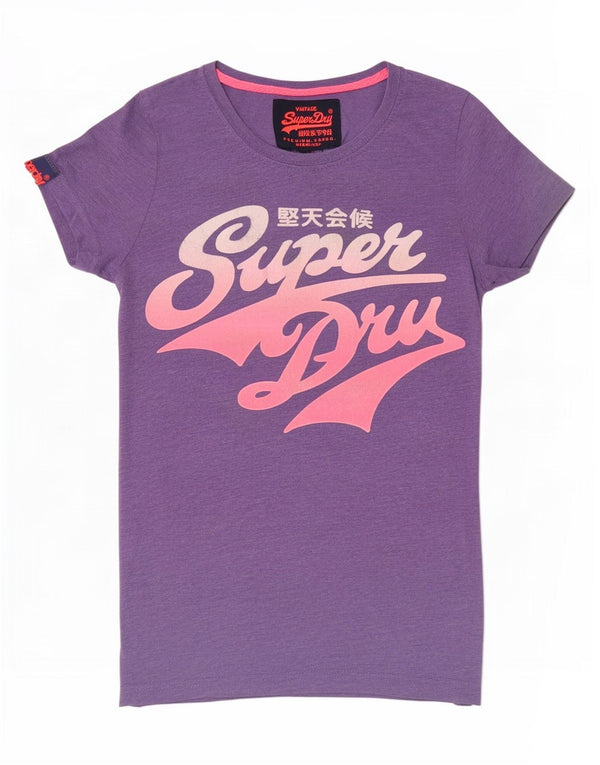 Superdry grafisk T-shirt top til kvinder UK 6 XS lilla polyester