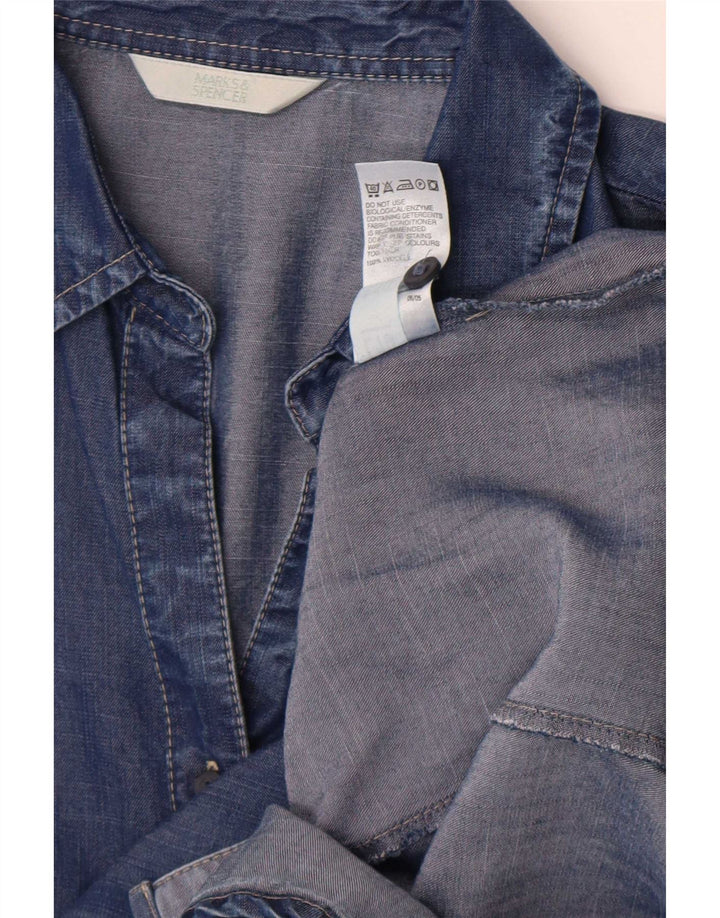Marks & Spencer Dame 3/4-ærmet denimskjorte UK 12 Medium Blue Lyocell