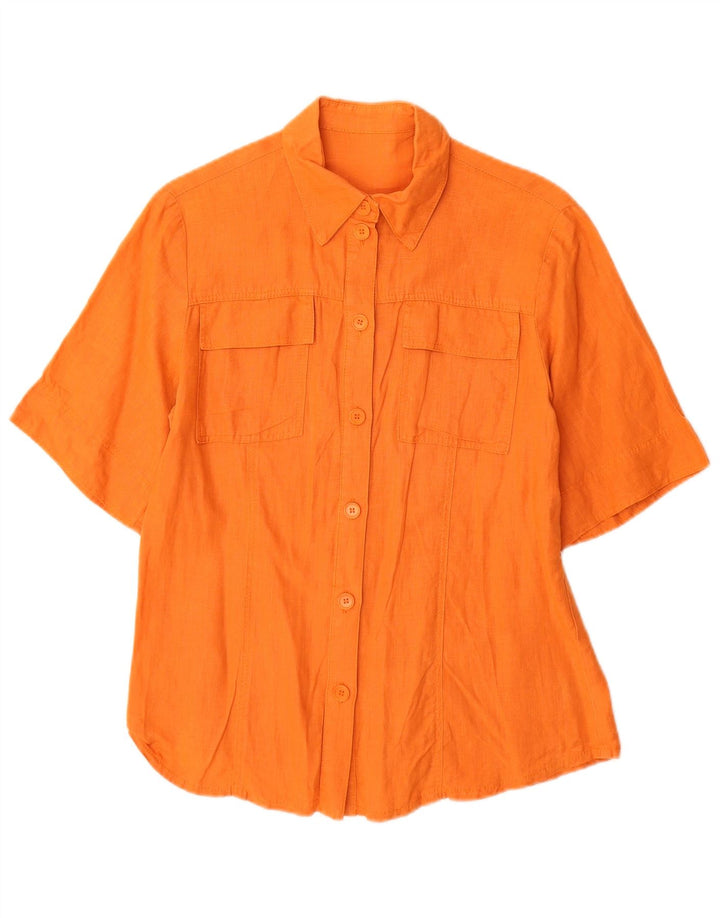 VINTAGE kortærmet skjorte til kvinder UK 12 Medium Orange Linen