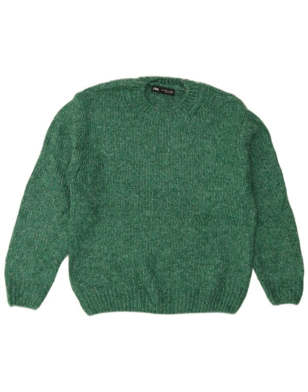 Zara Girls Crew Neck Jumper Sweater 9-10 år Grøn Akryl