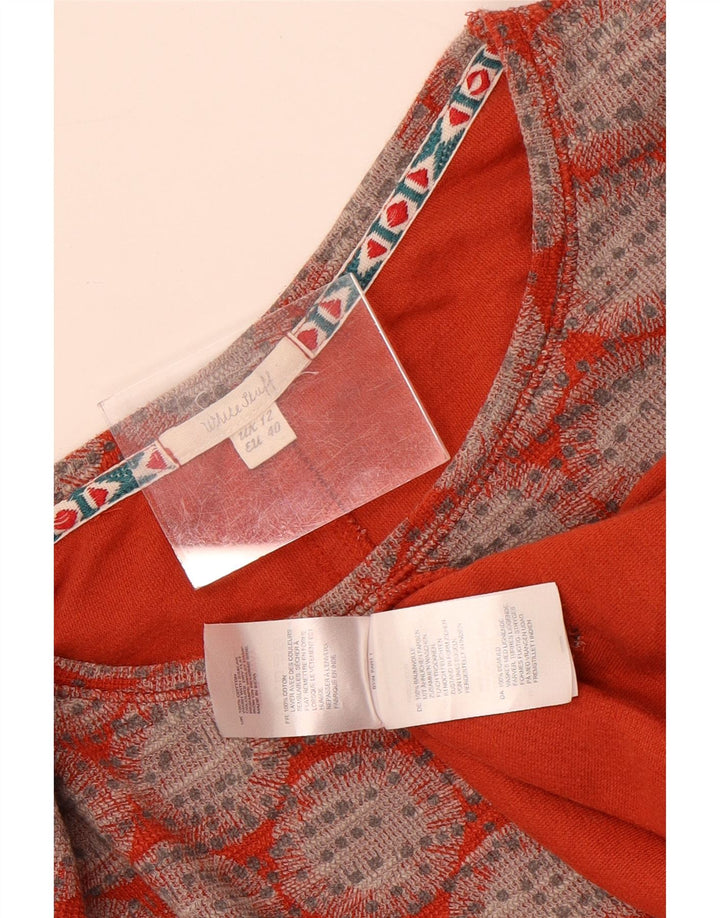 White Stuff Womens Crop Top Langærmet UK 12 Medium Rød Geometrisk