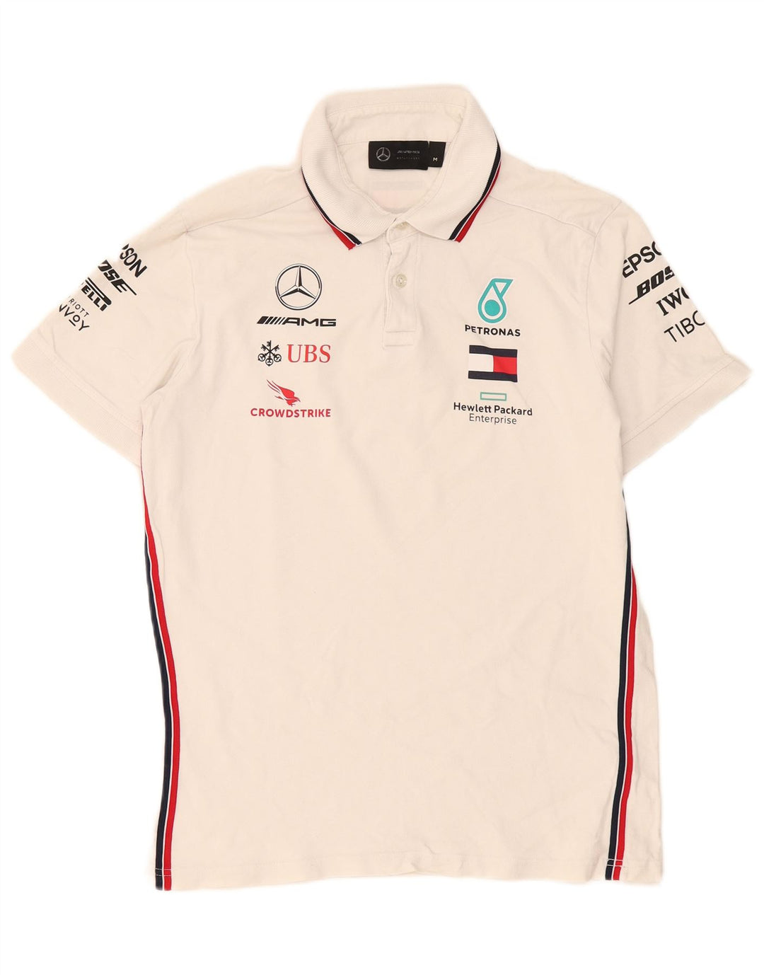 Vintage grafisk poloshirt til mænd mellem hvid stribet bomuld